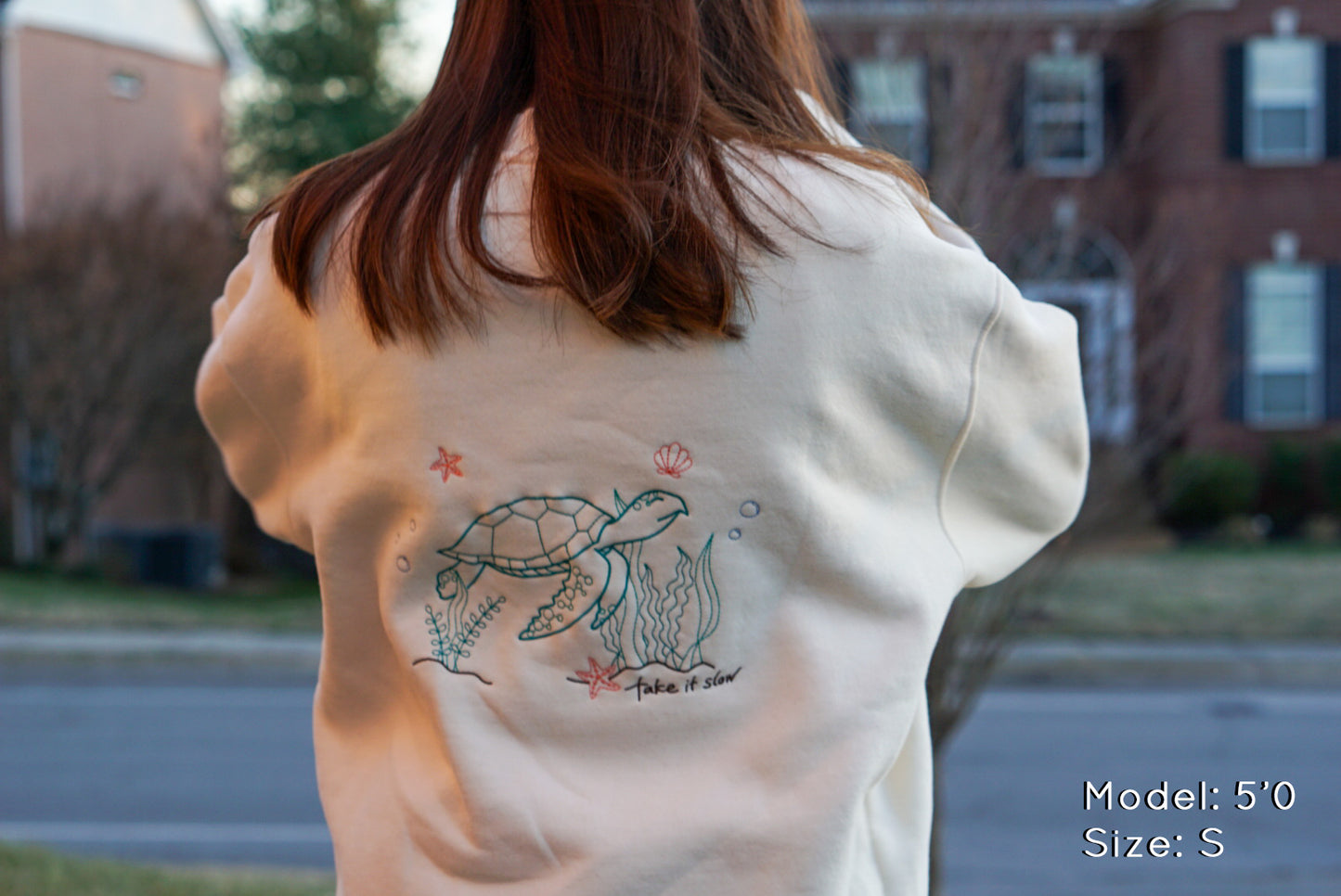 take it slow - embroidered turtle crew