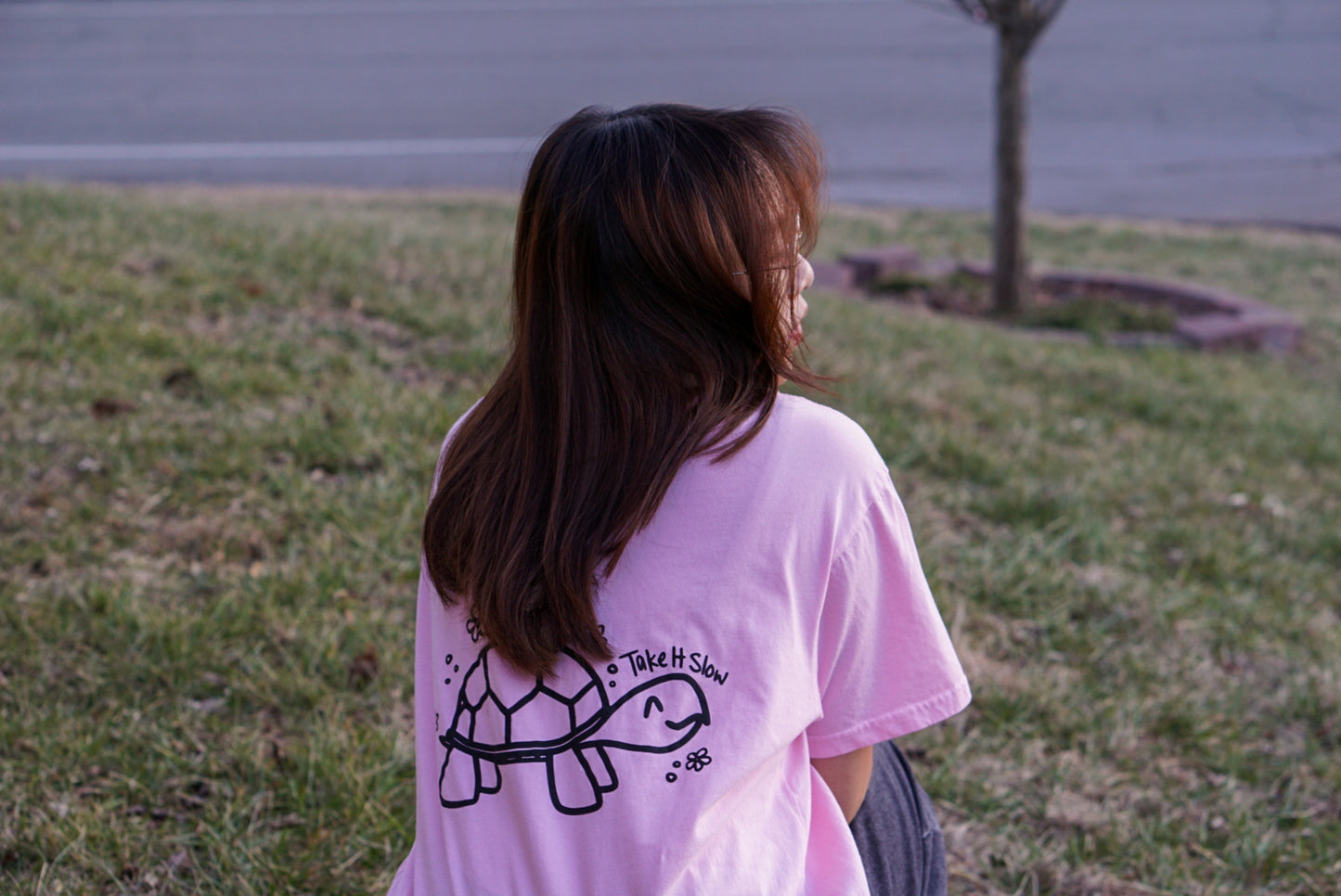 take it slow - flowery turtle doodle tee