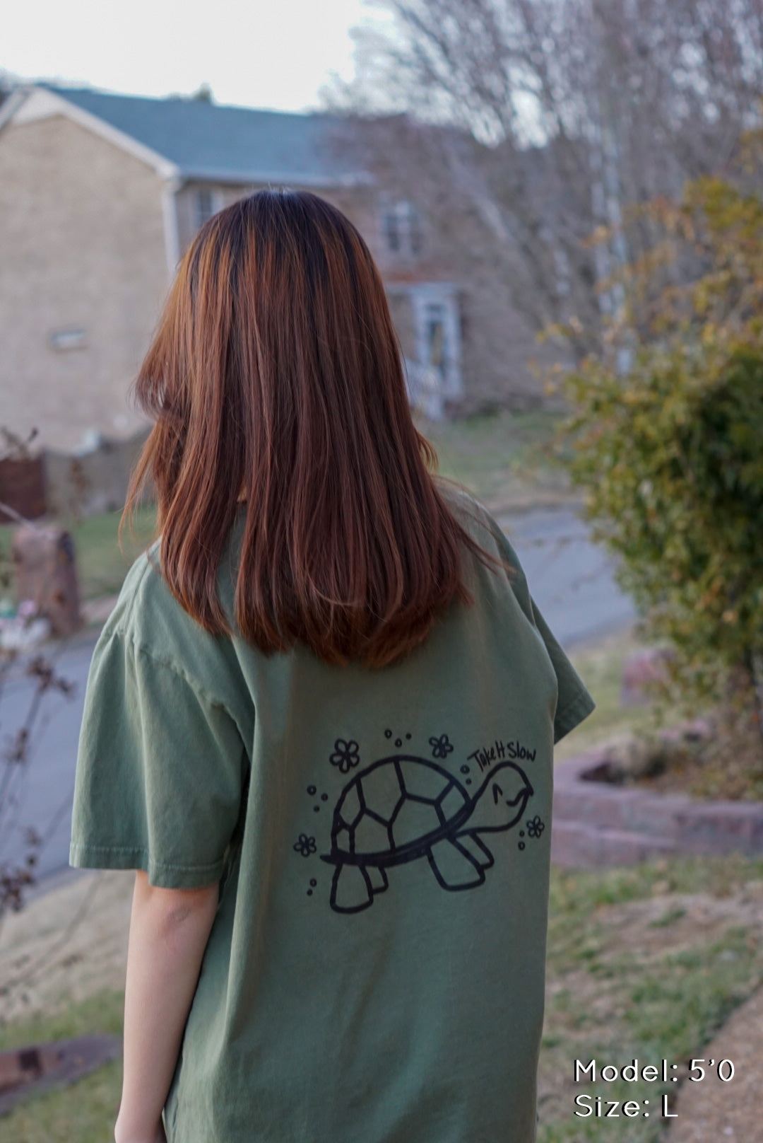 take it slow - flowery turtle doodle tee