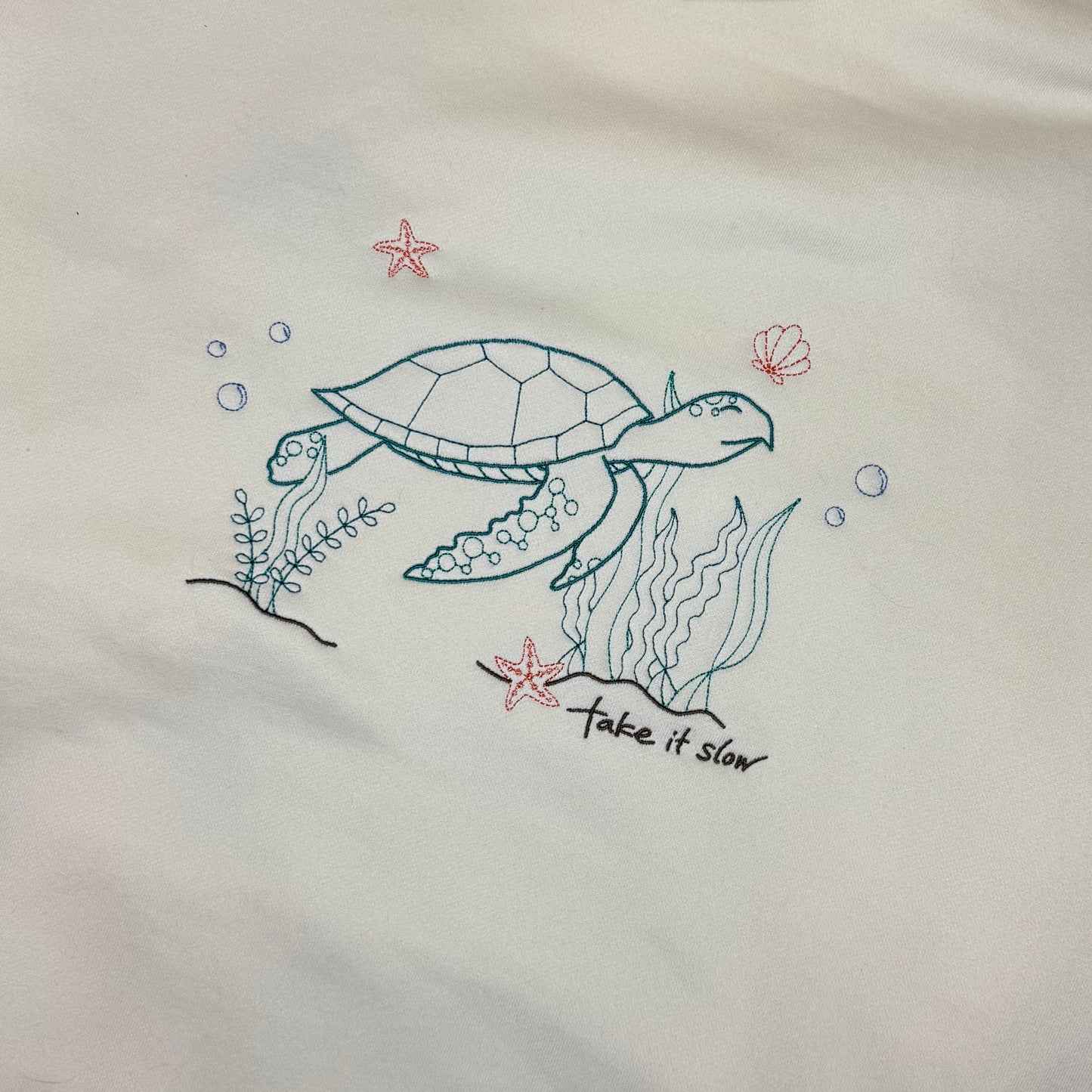 take it slow - embroidered turtle crew