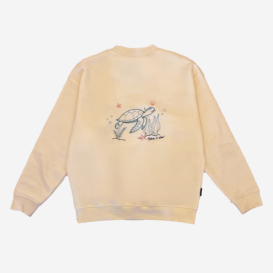 take it slow - embroidered turtle crew