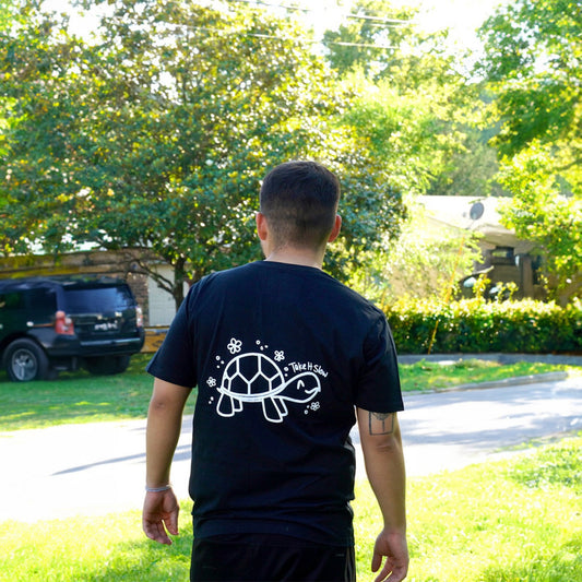 take it slow - flowery turtle doodle tee